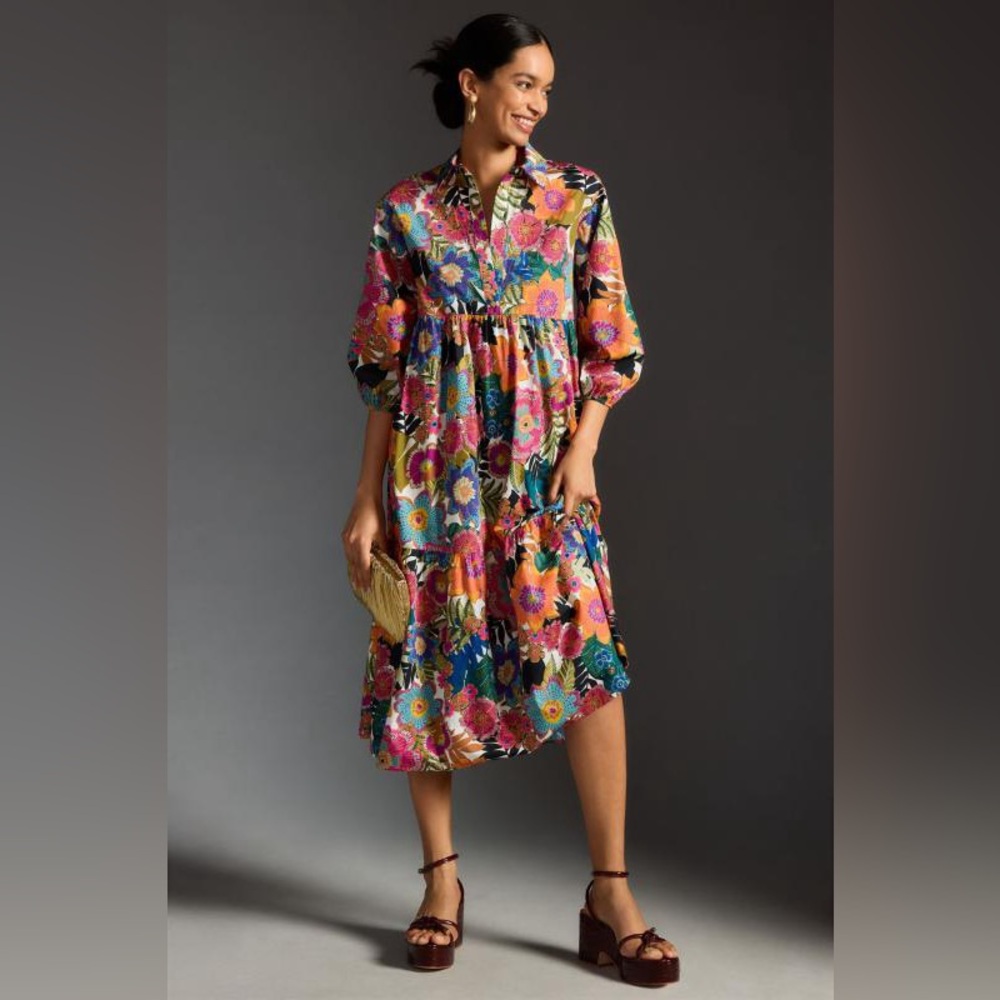 Anthropologie Maeve Bettina Tiered Shirt Dress XS Petite